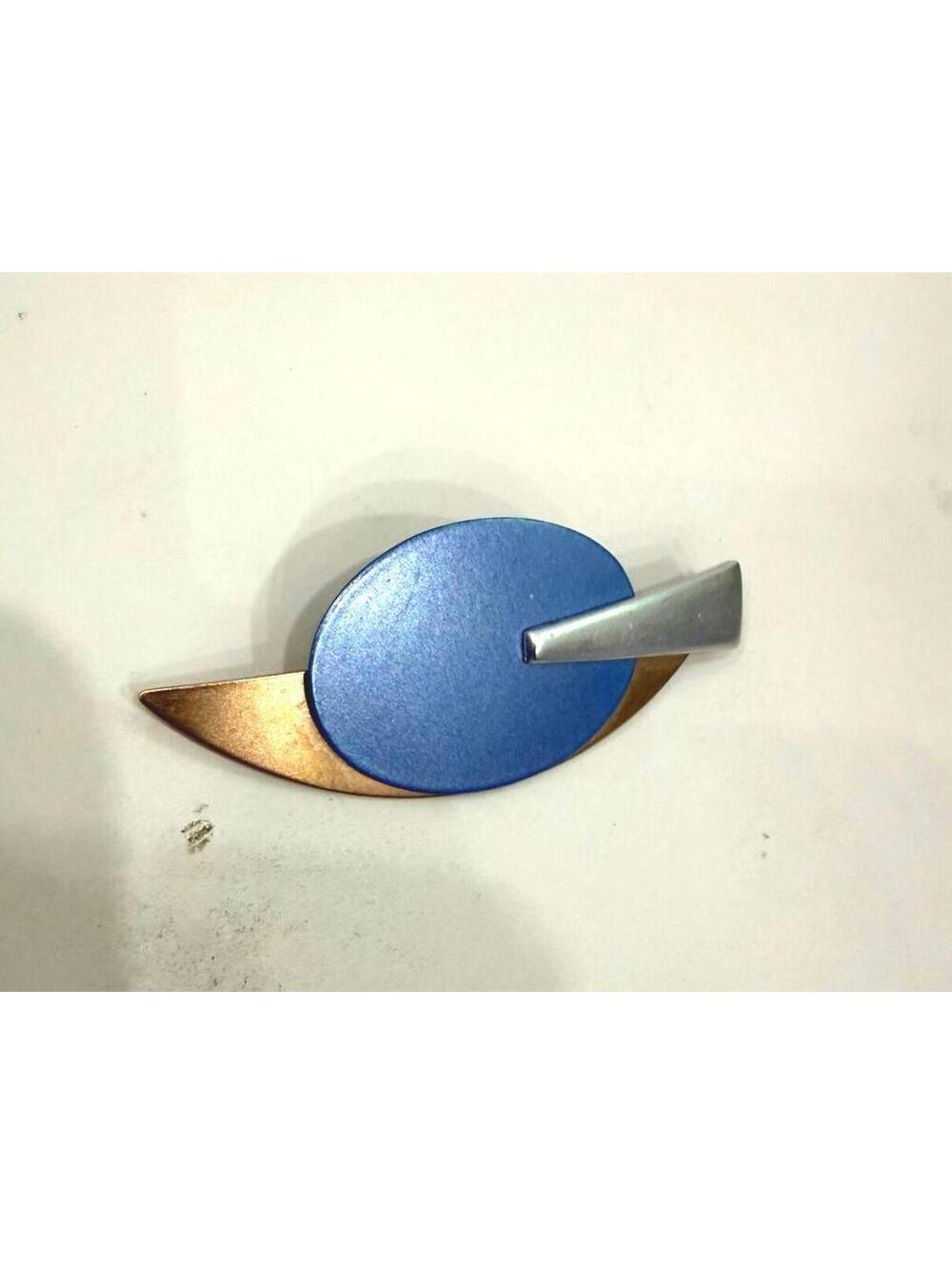 Monet Abstract Oval Brooch Pin Blue Gold Silver